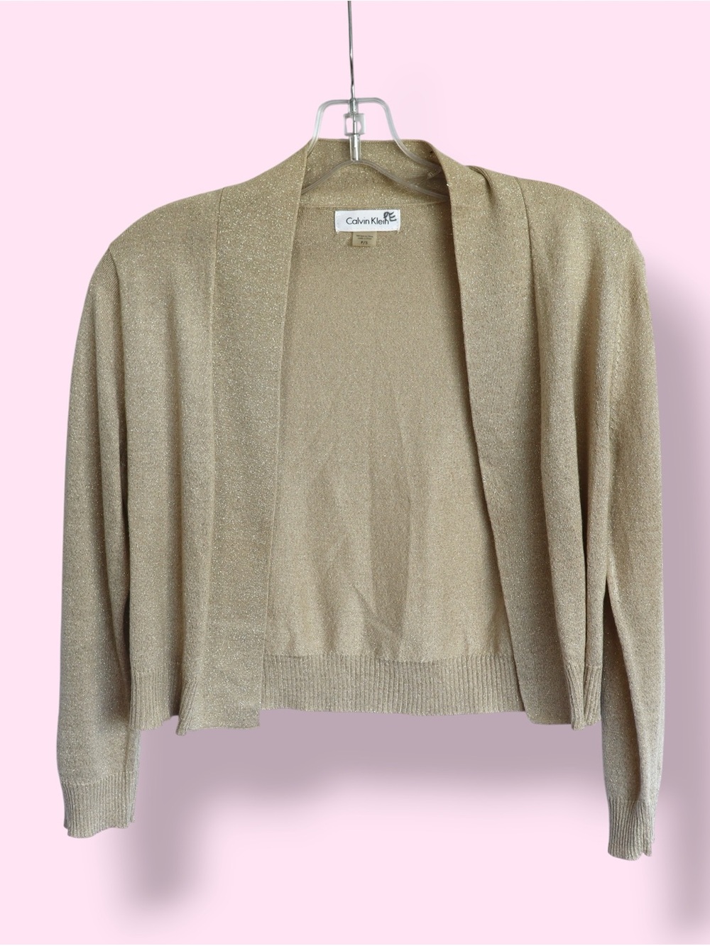 Calvin Klein Gold Shimmer Open Front Cardigan Sweater Women’s Small